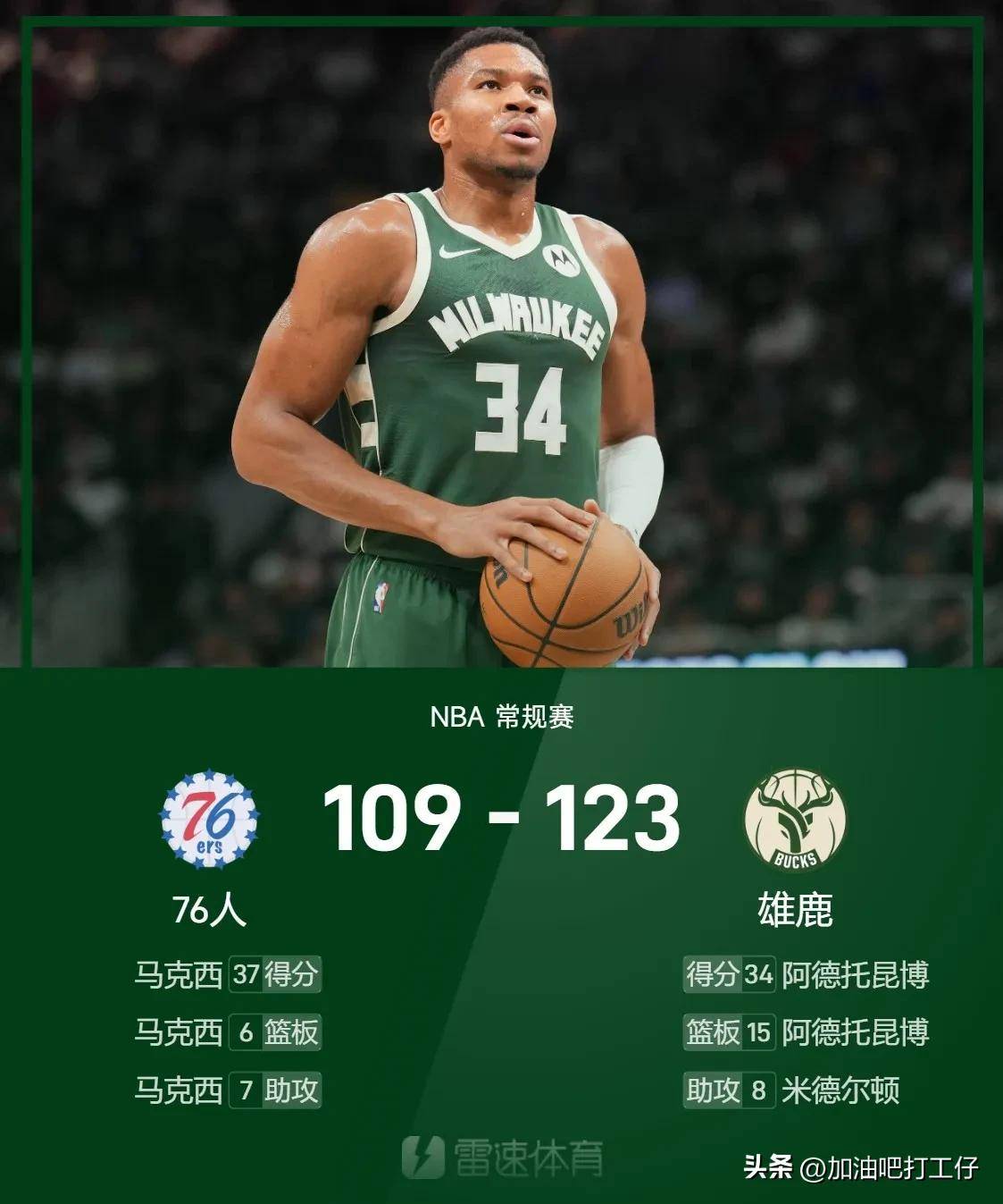 雄鹿球星状态正佳，期待继续全队士气